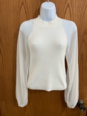French Connection Creamy White Ribbed Knit Top